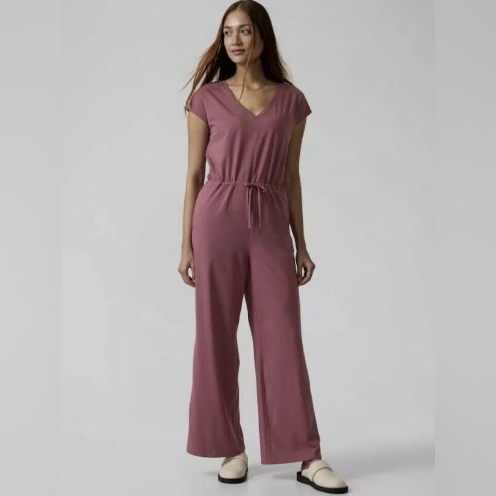 Athleta Willow Jumpsuit Cap Sleeve Wide Leg In Tawny Rose Size Large‎ NWT